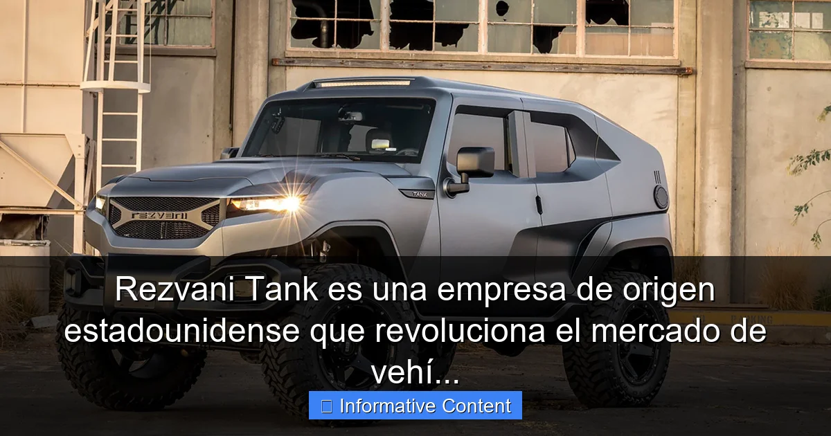 Rezvani Tank es una empresa de origen estadounidense que revoluciona el mercado de vehí...